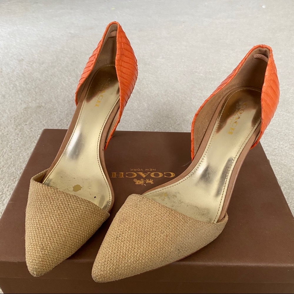 Coach Camille Burlap / Solid Snake Leather Pumps